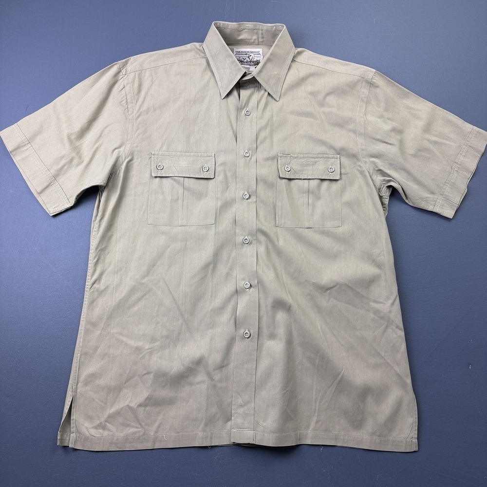 Terramar Work Shirt Men's Large Khaki Tan Button Up Short Sleeve Utility Outdoor